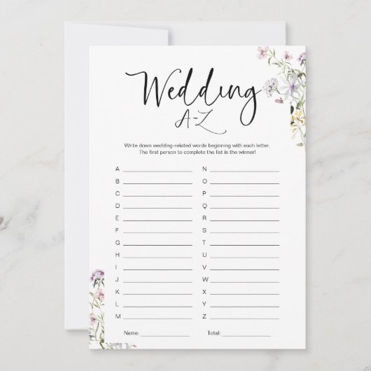 Wildflower Vrijgezellenfeest bruiloft A-Z spel Kaart (Voorkant)