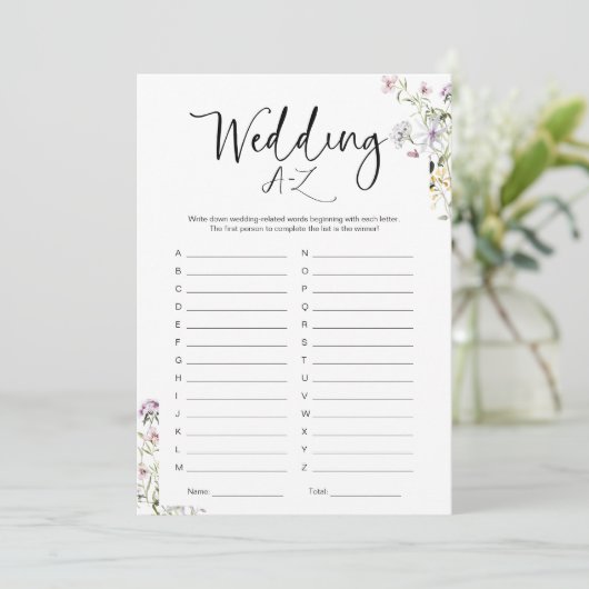 Wildflower Vrijgezellenfeest bruiloft A-Z spel Kaart (Staand voorkant)