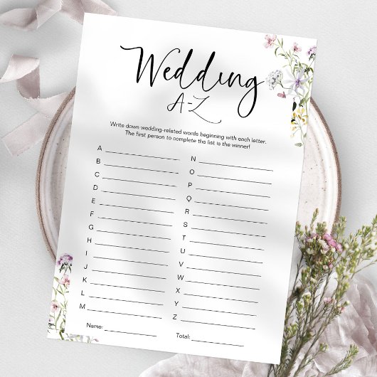 Wildflower Vrijgezellenfeest bruiloft A-Z spel Kaart