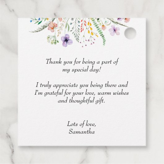 Wildflower Vrijgezellenfeest Dank u Bedankjes Labels (Achterkant)