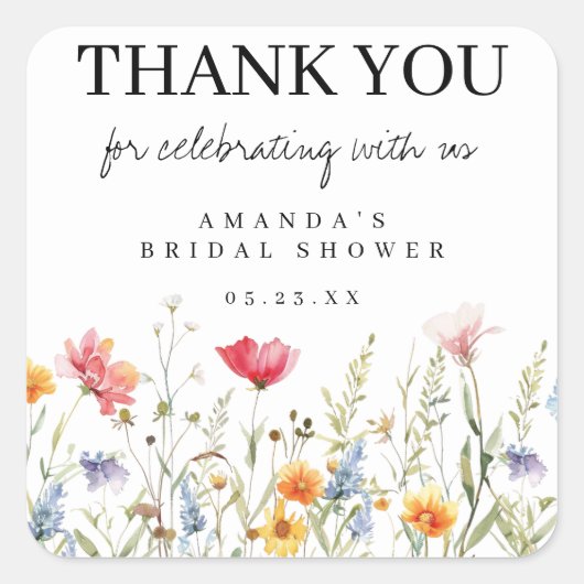 Wildflower Vrijgezellenfeest Dank u Vierkante Sticker (Voorkant)