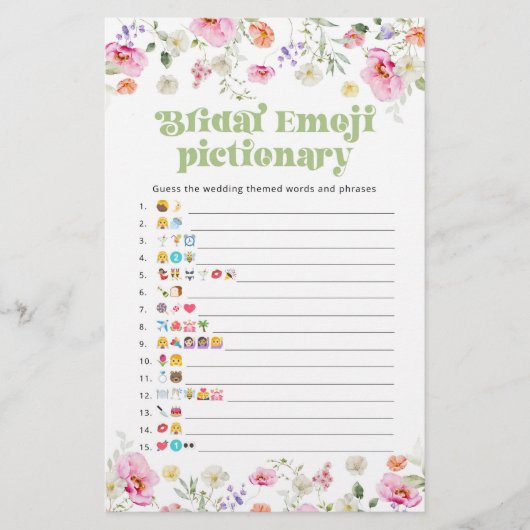 Wildflower vrijgezellenfeest emoji pictionary game (Voorkant)