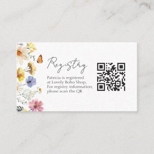 Wildflower Vrijgezellenfeest Gift Registry QR Kaar Informatiekaartje (Voorkant)