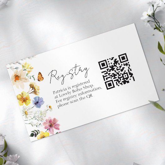 Wildflower Vrijgezellenfeest Gift Registry QR Kaar Informatiekaartje