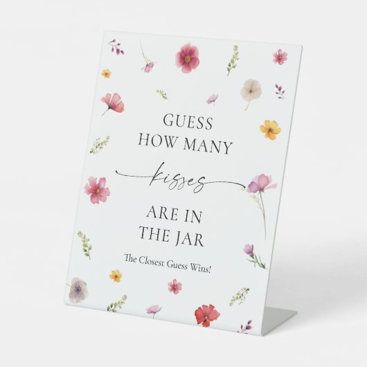 Wildflower Vrijgezellenfeest Raad eens hoeveel kus Reclamebord Met Voetstuk (Voorkant)