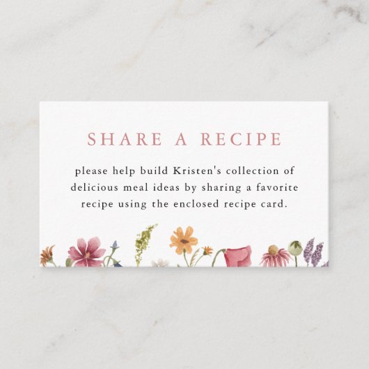 Wildflower Vrijgezellenfeest recept Informatiekaartje (Voorkant)