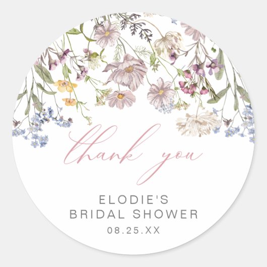 Wildflower Vrijgezellenfeest Ronde Sticker Bloemen (Voorkant)