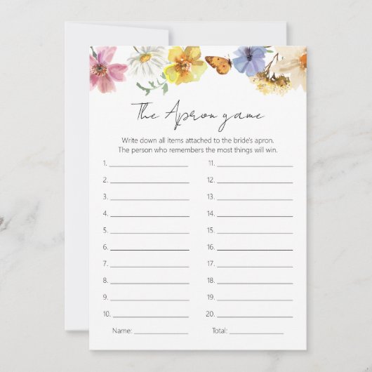 Wildflower Vrijgezellenfeest Schort Memory Game Ka Kaart (Voorkant)