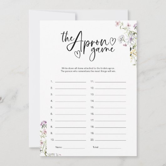 Wildflower Vrijgezellenfeest Schort Memory spel Kaart (Voorkant)