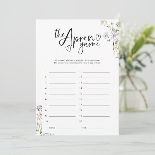 Wildflower Vrijgezellenfeest Schort Memory spel Kaart (Staand voorkant)
