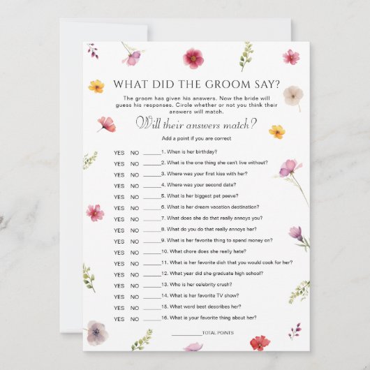 Wildflower Vrijgezellenfeest Wat zei hij spel Kaar Kaart (Voorkant)