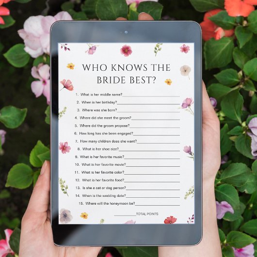 Wildflower Vrijgezellenfeest Wie kent Bride Game K Kaart