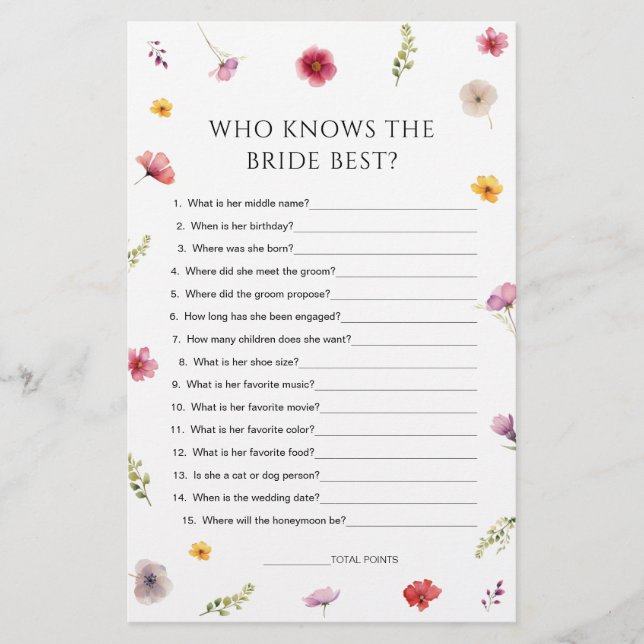 Wildflower Vrijgezellenfeest Wie kent de bruid het (Voorkant)