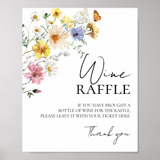 Wildflower Vrijgezellenfeest Wijn Raffle Game Sign Poster (Voorkant)