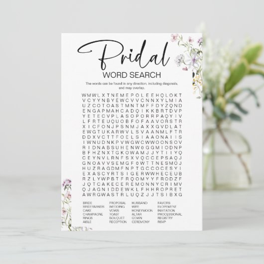 Wildflower Vrijgezellenfeest woord zoeken spel Kaart (Staand voorkant)