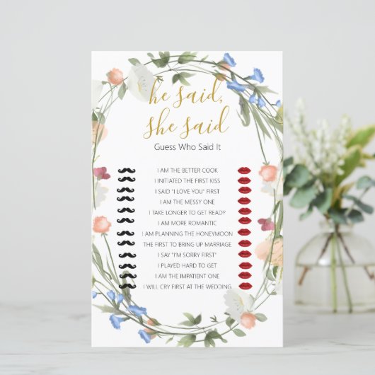 Wildflower Vrijgezellenfeest zei hij, ze zei Game (Staand voorkant)