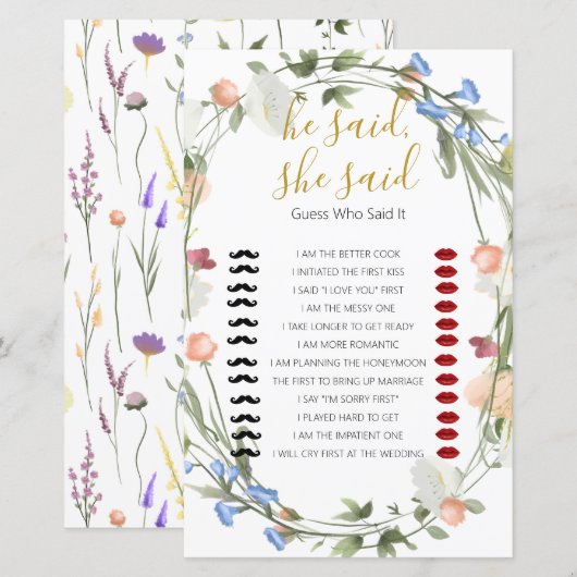 Wildflower Vrijgezellenfeest zei hij, ze zei Game (Voorkant / Achterkant)