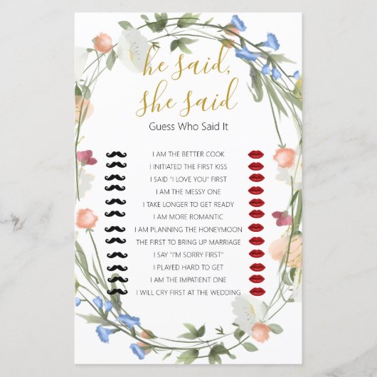 Wildflower Vrijgezellenfeest zei hij, ze zei Game (Voorkant)