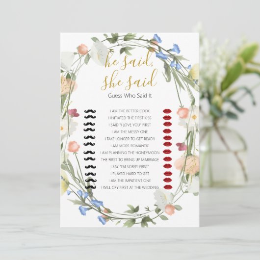 Wildflower Vrijgezellenfeest zei hij, ze zei Game Kaart (Staand voorkant)