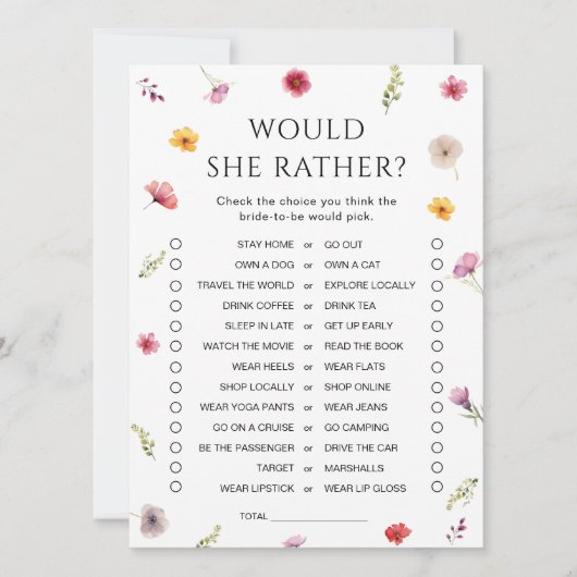 Wildflower Vrijgezellenfeest zou ze liever Kaart (Voorkant)