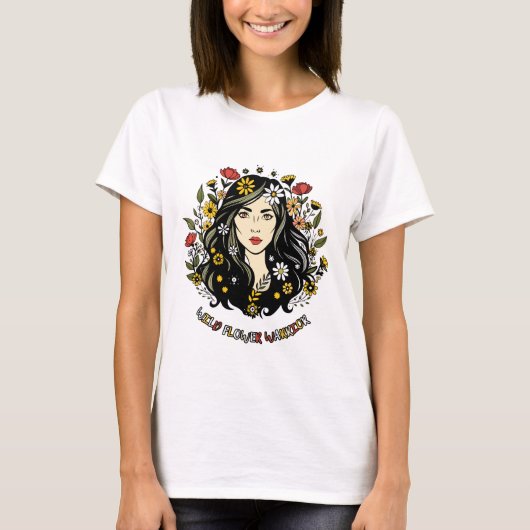 Wildflower Warrior: Florale feministische kunst T-shirt (Voorkant)