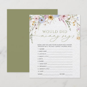 Wildflower Wat zei mama Baby shower spel