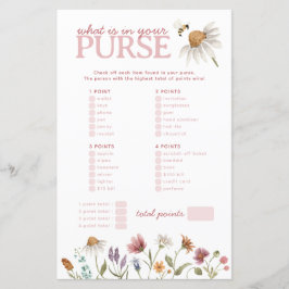 Wildflower Wat zit er in je tas Baby shower spel