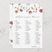 Wildflower Wat zit er in je tas bruids spel Kaart (Voorkant / Achterkant)