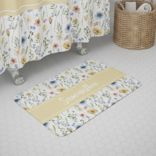 Wildflower Watercolor Boho Colorful Monogram  Badmat