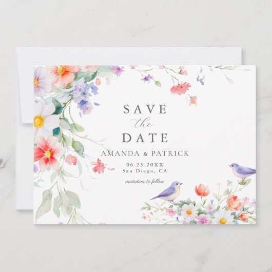 Wildflower Watercolor Botanical Spring Wedding  Save The Date (Voorkant)