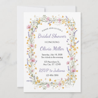 Wildflower Watercolor Bridal Shower Invite Kaart