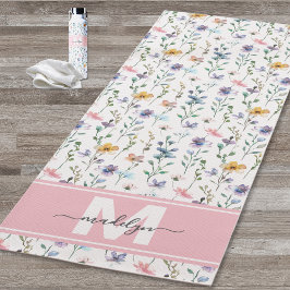 Wildflower Watercolor Custom Name Monogram Yogamat