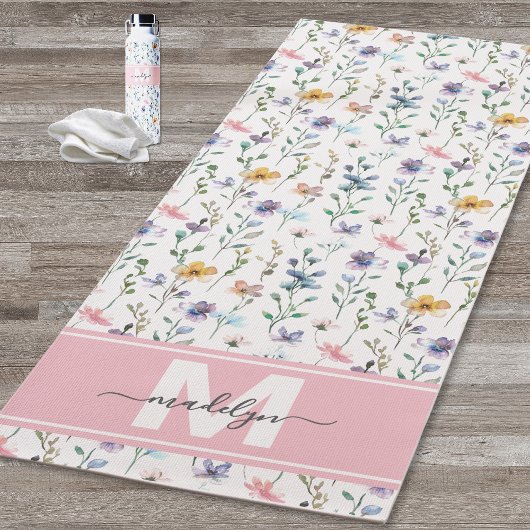 Wildflower Watercolor Custom Name Monogram Yogamat