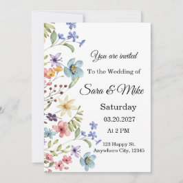 Wildflower Watercolor Wedding Invitation Kaart