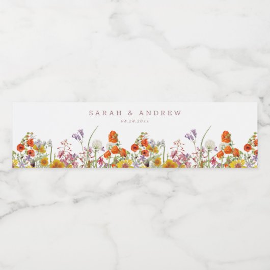 Wildflower Waterfles Etiketten - Bruiloft Bloemen (Enkel label)