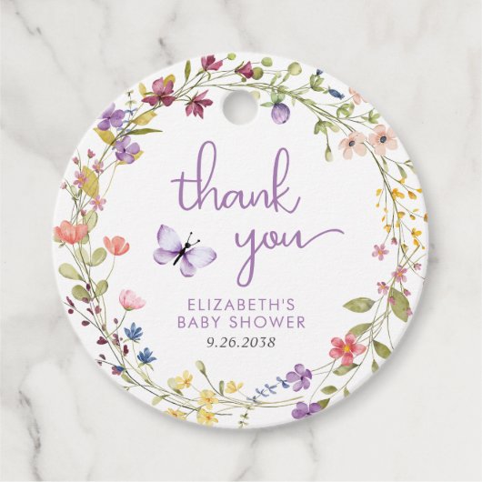 Wildflower Waterverf Baby Meisje Douche Dank je Bedankjes Labels (Voorkant)