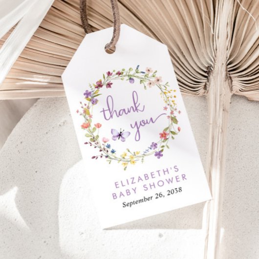 Wildflower Waterverf Baby Meisje Douche Dank je Cadeaulabel