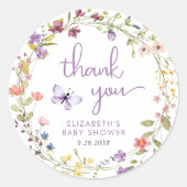 Wildflower Waterverf Baby Meisje Douche Dank je Ronde Sticker (Voorkant)