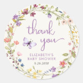 Wildflower Waterverf Baby Meisje Douche Dank je Ronde Sticker (Voorkant)