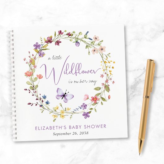 Wildflower Waterverf Baby Meisje Douche Gastenboek Notitieboek