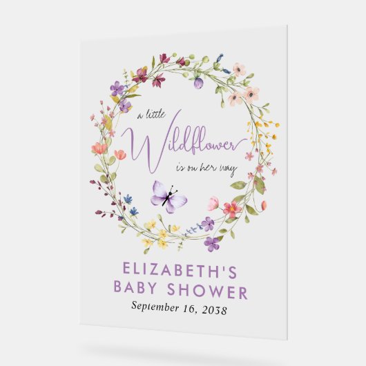 Wildflower Waterverf Baby Meisje Douche Welkom Acryl Bord (Hoek)
