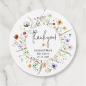 Wildflower Waterverf Baby shower Dank u Bedankjes Labels (Voorkant)