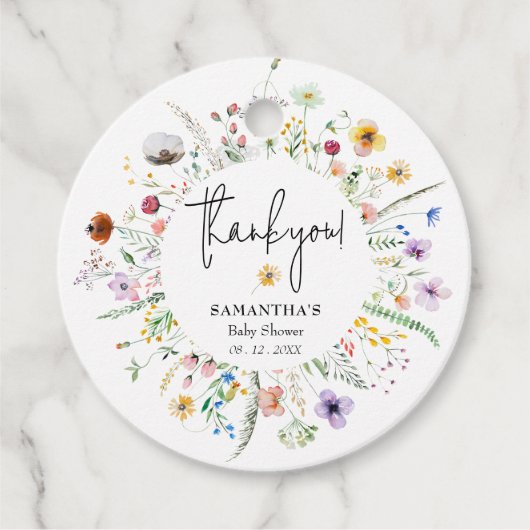 Wildflower Waterverf Baby shower Dank u Bedankjes Labels (Voorkant)