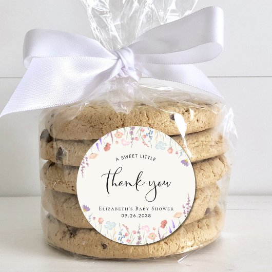 Wildflower Waterverf Baby shower Dank u Ronde Sticker