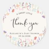 Wildflower Waterverf Baby shower Dank u Ronde Sticker (Voorkant)