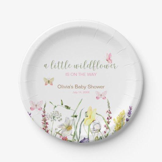 Wildflower Waterverf Baby shower Papier Bord (Voorkant)