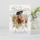 Wildflower Waterverf Blauw Bloemen Foto Afstuderen Kaart (Staand voorkant)