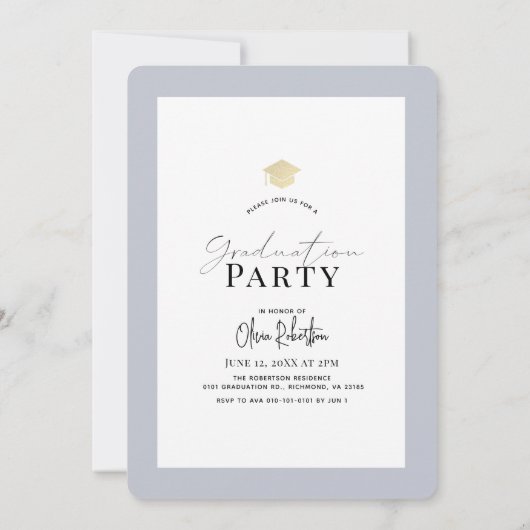 Wildflower Waterverf Blauw Bloemen Foto Afstuderen Kaart (Achterkant)