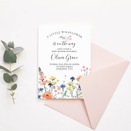 Wildflower waterverf bloemen baby shower uitnodigi kaart
