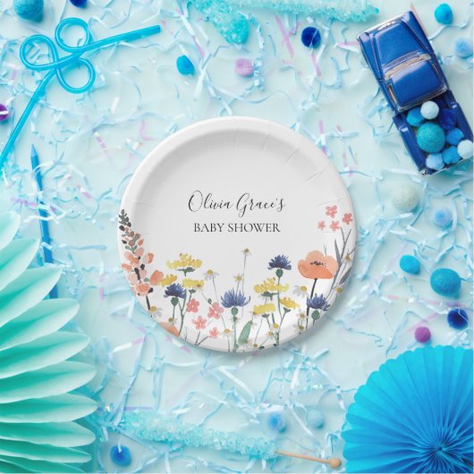 Wildflower waterverf bloemenbaby shower papieren bordje (Feest)